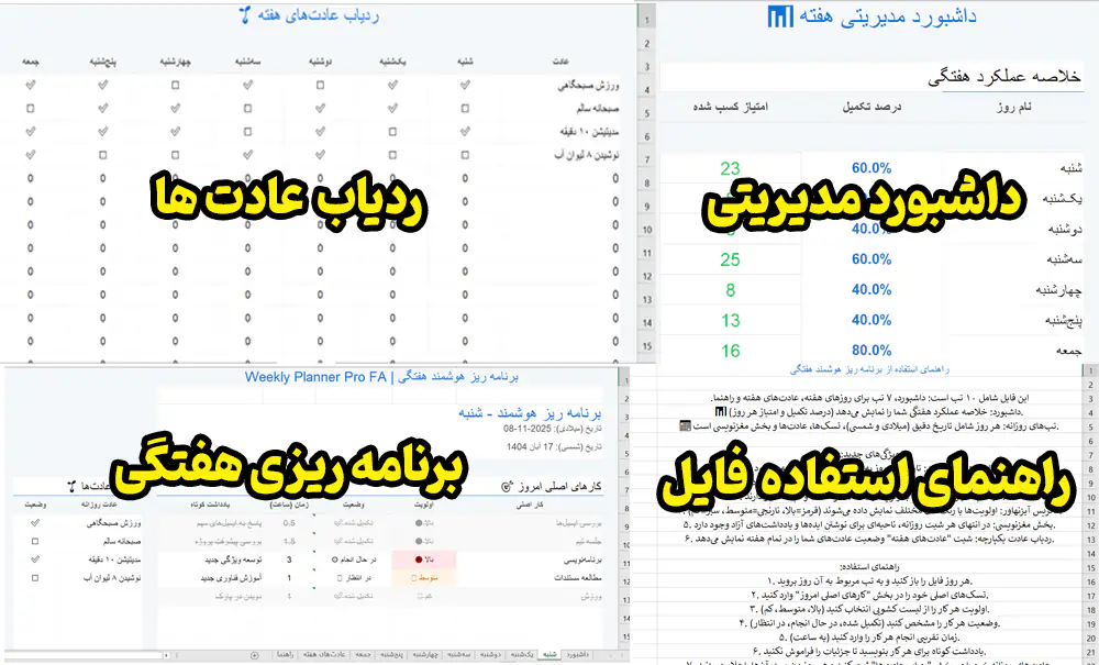 دانلود رایگان فایل اکسل برنامه ریزی هوشمند هفتگی