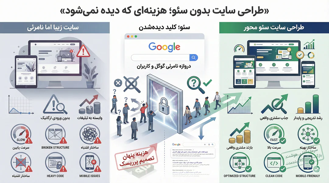 طراحی سایت بدون سئو چه ضرری دارد؟ | تصمیمی پرهزینه برای کسبوکارها